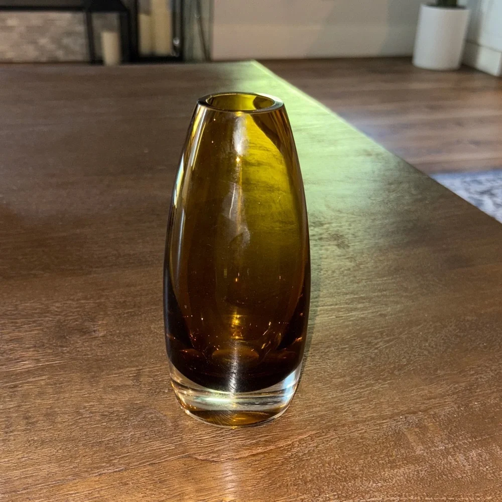 Beautiful RARE Amber Glass Vase by Rihimäen Lasi Oy Signed 1365